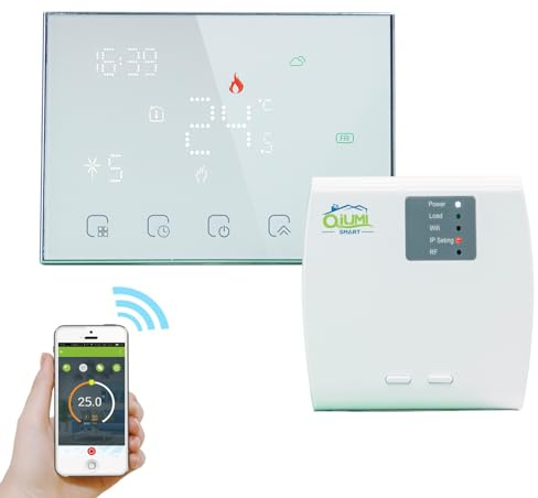 Qiumi Termostato inalámbrico inteligente RF WiFi para calefacción por suelo eléctrico, funciona con Alexa Google Home, batería 16A 2AA
