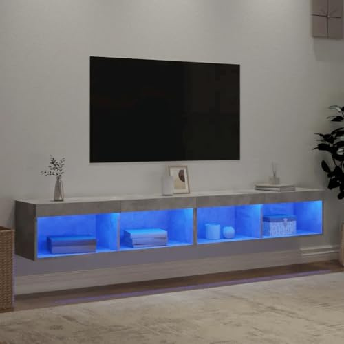 Canditree Ensemble Meubles TV Suspendu avec Lumières LED, Meuble TV Mural avec Rangement, étagère TV Flottante 200cm (Gris béton)