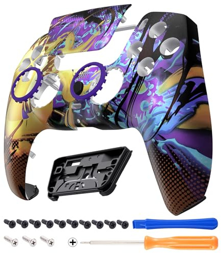 eXtremeRate Luna Cover per ps5 Controller Joystick,Shell Frontale Touchpad Ricambio,Scocca Ridisegnata&Anelli per ps5 Joypad BDM 010/020/030/040/050-Combattimento Schizzato