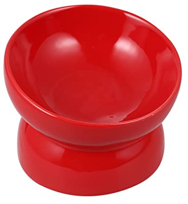 FONDOTIN Gamelle en Céramique pour Animaux De Compagnie Pieds Hauts Et Bouche Inclinée, Taille S, Rouge, Mangeoire pour Chien Adaptée Aux Chiots Et Voyages