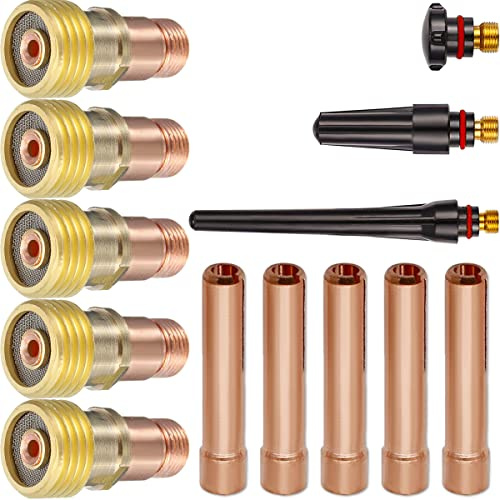 EATBALE 13 Stück WIG Schweißbrenner Stubby Gas Lens Spannzangenkörper 17GL332 Ø 2,4 mm 3/32 Zoll & Spannzange 10N24S WIG Brennerkappe für WP-17/18/26 Brenner