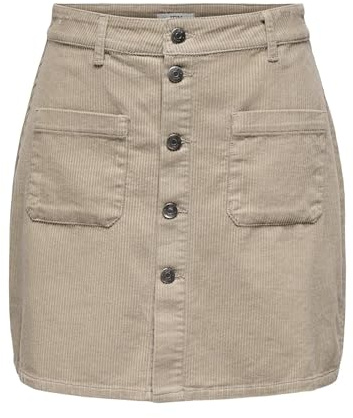JDY Damen Cord Mini-Rock JDYShiraz Cordrock mit sichtbarer Knopfleiste 15220695 Simply Taupe L