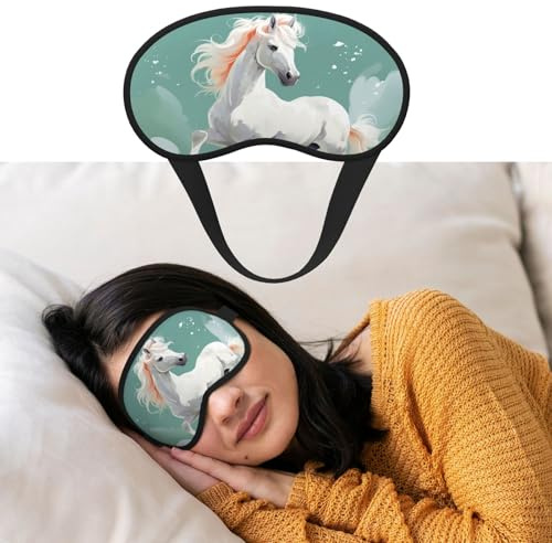 Schlafmaske für Damen und Herren, verdunkelnde Augenmasken zum Schlafen, Augenbinde, niedliches weißes Pferd, Schlafmaske, Seitenschläfer-Augenabdeckung für Meditation, lichtblockierend,