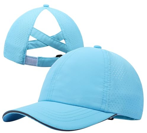 CHUANGLI Mädchen-Hut mit überkreuztem Pferdeschwanz, reflektierend, leicht, Baseballkappe für Kinder, schnell trocknend, Netzstoff, Sportmütze für Alter 7–12 Jahre