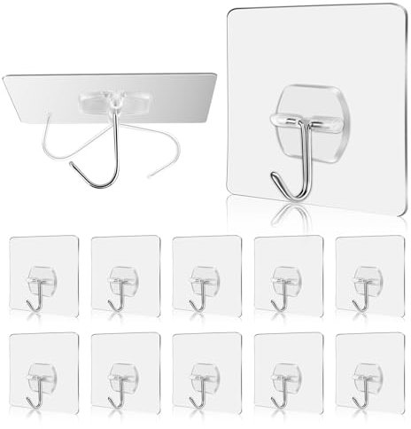 AOOTE Haken Selbstklebend,10 Stück Klebehaken Transparent Max 15Kg,7cm Klebehaken Extra Stark,Nahtloser Wasserdicht und Ölfest,Selbstklebend Wandhaken für Küche Bad Wand & Decke Aufhänger