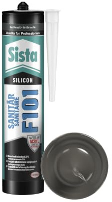 Sista Silikon F101 Sanitärsilikon, pilzhemmende Dichtmasse für Bad & Küche, elastische Fugenmasse für Badewanne, Duschtasse und mehr, lichtecht, Anthrazit, 1x300ml Kartusche
