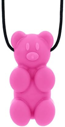 ARK Kauhalskette Bär – sichere Kauhilfe, schadstofffrei, in 3 Härtegraden, sensorische Unterstützung für Kinder und Erwachsene, verstellbare Kordel (mittel, pink)