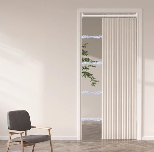 Icegrey Magnetischer Türvorhang für Türen, Leinen, Akkordeon-Stil, Türvorhänge für offenen Schrank, Schlafzimmer, Verdunkelung Falttürabdeckung für Tür, 1 Vorhang, Beige