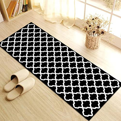 Generisch Teppich Läufer Flur Küche 60x120 cm, Modern rutschfest Waschbar Küchenläufer Flurläufer, Lang Polyester Plaid Muster Schwarz-Weiss Teppichläufer für Korridor, Schlafzimmer, Innen Wohnzimmer