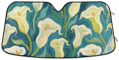 Art Peinture à l'huile Bleu Calla fleur de lys bouclier pour pare-brise de voiture pliable protection solaire pare-soleil tapasoles para carro L