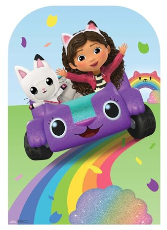 Star Cutouts SC4566 Gabby’s Dollhouse Carlita & Pandy Paws on Rainbow Stand-In – 131cm Lifesize Cardboard Cutout | Fun Party Photo Prop