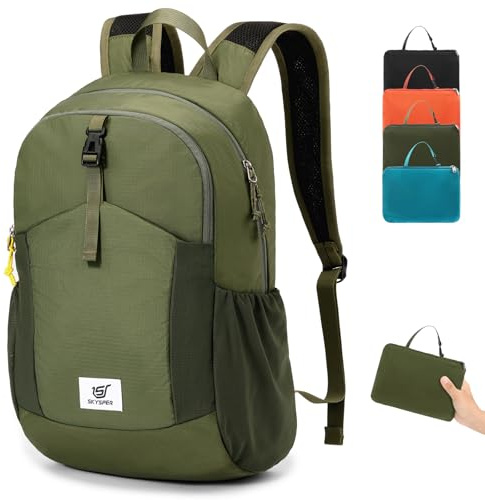 SKYSPER Faltbarer Rucksack RFID-Schutz, 20L kleiner Rucksack Wanderrucksack Damen Herren Tagesrucksack für Reisen Wandern
