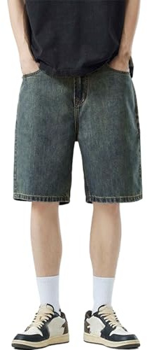 Richymfa Pantaloncini Jeans da Uomo Estivi Baggy Pantaloni Corti Gamba Dritta semplicità Vintage Lavati Salopette da Uomo Short Sottili Bermuda Pantaloncini Y2K per Il Tempo Libero all'aperto 2025