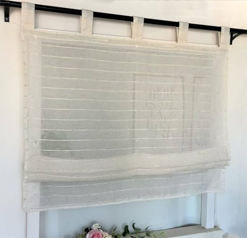Vordesack Leinenoptik Raffrollo mit Streifen Muster mit Schlaufen HxB 140x140cm