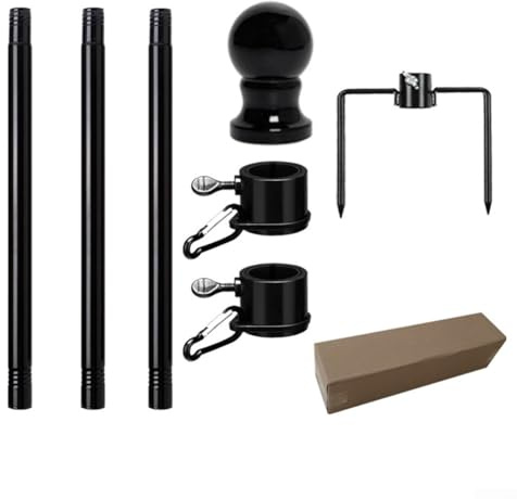 HOHOVYVY Hampe en acier inoxydable noir de 1,2 m avec anneaux anti-enroulement - Hauteur réglable de 40 cm à 2,4 m - Pour différentes tailles de drapeaux