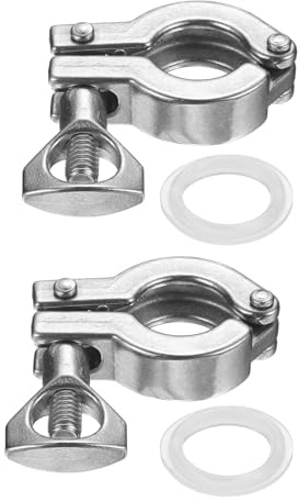 PATIKIL Tri Sanitary Clamp Single Pin, 2Set Heavy Duty 304 Stainless Steel Clamp Sanitary Fittings with Wing Nut Silicone Gasket for Ferrule TC Tube OD 3/4 Flange Size 25.4mm, Silver