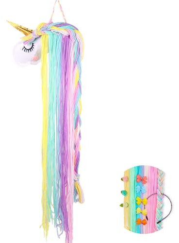 Titular de Pinzas para el Cabello,Borlas de Hilo Arcoíris Ideal para Decorar la Habitación de Niñas Guardar Lazos y Accesorios para Bebés y Niños Pequeños 70 cm