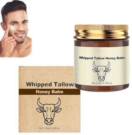Crema di sego di manzo per la cura del viso,panna montata,balsamo di miele e sego di manzo,crema idratante per il viso con sego montato,creme idratanti 100% fatte a mano il corpo (1 PCS)