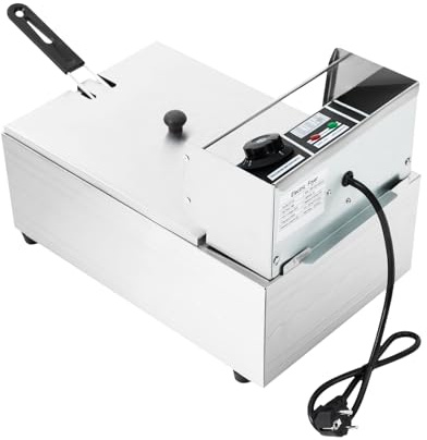 Friteuse électrique 6L en acier inoxydable - avec panier thermomètre (60-200℃), bassin amovible nettoyage facile - pour pommes de terre/poulet rôti