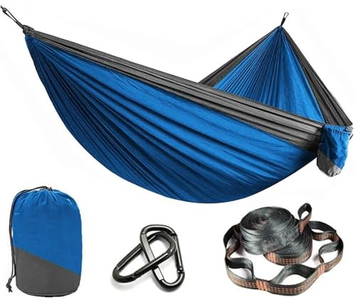 Ultraleichte Camping-Hängematte – 210T Nylon-Fallschirm, verstellbare Gurte, perfekt für Outdoor-Gartenschaukeln, tragbare Reise-Hängematte, Blau 3, ideal zum Wandern und Entspannen