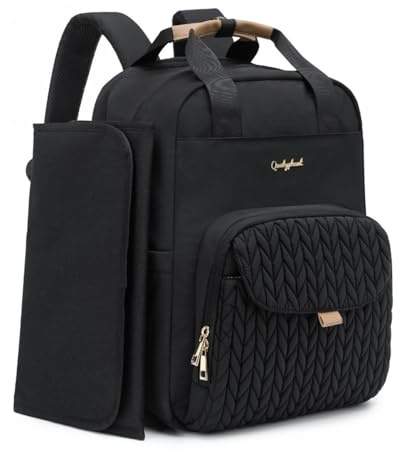 Qualyphant Extra Large Diaper Bag Backpack for 2 Kids Expandable 26-36L | Spacious, Dual Compartments for Twins, 19 Pockets, Waterproof, Quilted, Changing Pad, Stroller Straps, Light, Travel Weekend