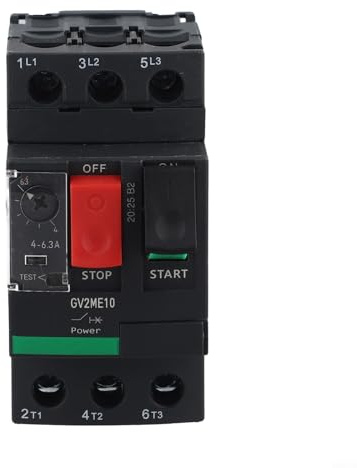 Durashmall Interrupteur de disjoncteur de protection du moteur noir GV2ME10C 4-6,3 A pour sécurité contre les surcharges et les courts-circuits 35 mm DIN Rail Mount Industrial Electrical Panel