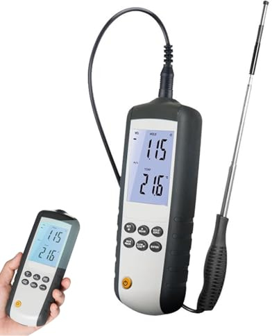 ZephPerton Misuratore di velocità del Flusso d'Aria Professionale, Misuratore di velocità del Vento Portatile 0,1-25 M/s con Volume d'Aria CFM/CMM, Risoluzione 0,01 E LCD Retroilluminato per Flusso