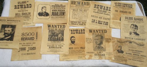 Collectible Badges Set von 12 Reproduktion Old West Wanted Reward Poster von Sammlerstück Abzeichen
