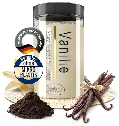 Frankonia BATH & SPA Sauna Salz Peeling Vanille – 400 g Meersalz-Körperpeeling mit Jojobaöl & Vitamin E – Dusch- & Body Scrub für alle Hauttypen – Vegan & ohne Parabene