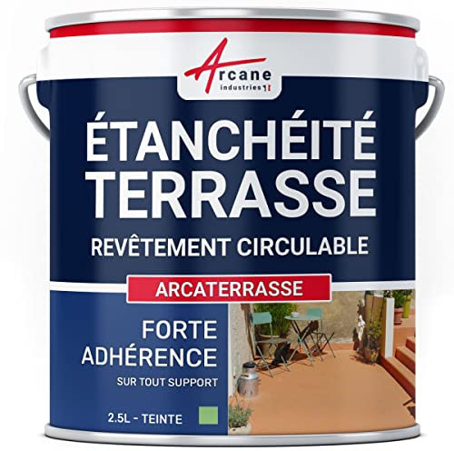ARCANE INDUSTRIES Peinture résine étanchéité Terrasse - Imperméabilisation terrasse circulable, Balcon, sols extérieurs, béton - 2.5 L Vert Provence