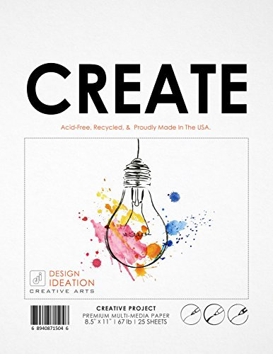 Multi-Media Premium Kreatives Projektpapier für Bleistift, Tinte, Marker, Kohle und Aquarellfarben Ideal für Kunst, Design und Bildung. Lose Bogen Packung. 25 Sheets(8.5 x 11) weiß