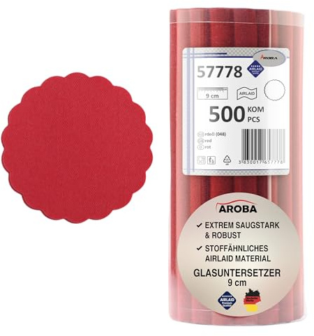 500 Airlaid Glasuntersetzer rund für Gläser 9cm Durchmesser Stoffähnlich | Untersetzer Getränkeuntersetzer Coasters Stoffoptik | Hochzeit Gastronomie Catering Hotel | Premium QUALITÄT | Rot