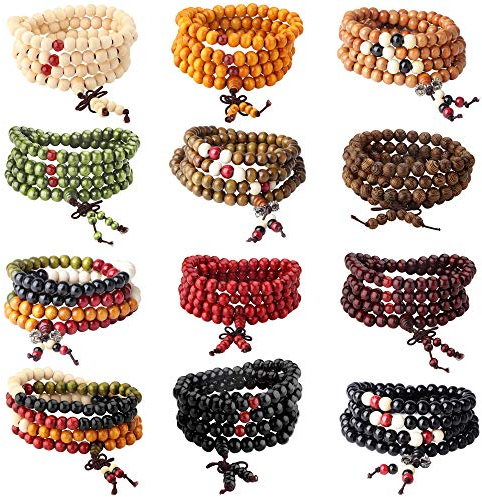 Milacolato 8-12 stücke 108 Mala Perlen Armbänder Buddhistischen Strang Holz Armband Gebetskette Sandelholz Link Handgelenk Halskette Kette für Männer Frauen Chinesischen Knoten