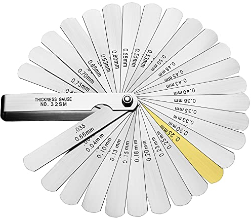 Spurtar Feeler Gauges Stainless Steel 32 Blades 0.04-0.88 mm (0.0015-0.035 Inch) Feeler Gauge Metric/Imperial for Measuring Gap Width Thickness for Guitar, Spark Plug, Valve, Piston Measure