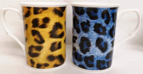 Lot de 2 tasses en porcelaine anglaise Motif léopard Bleu/marron