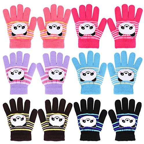 QKURT 6 paires de gants pour enfants, Gants extensibles magiques tricotés d'hiver à doigts complets gants chauds pour 2~5 ans enfant filles garçons école navettage en plein air