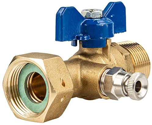 tecuro Kugelhahn mit Entleerung, ÜWM Rp 3/4 Zoll x Aussengewinde G 3/4 (DN15) Griff blau, MS-blank