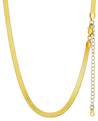 GoldChic Flache Schlangenkette Damen Halskette ohne Anhänger Choker Kette aus Edelstahl Plattenkette Schlangenhalskette Frauen Schmuck Schlangen Kette Verstellbare Länge 32/38/46CM, 3/5MM breit