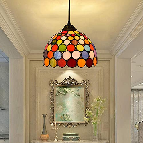 AIBOTY Buntglas Pendelleuchte Rustikale Bauernhaus Stil Kronleuchter Hängelampe für Kücheninsel Schlafzimmer Wohnzimmer Esszimmer Bar Bunte Glas Lampe Schatten,8in