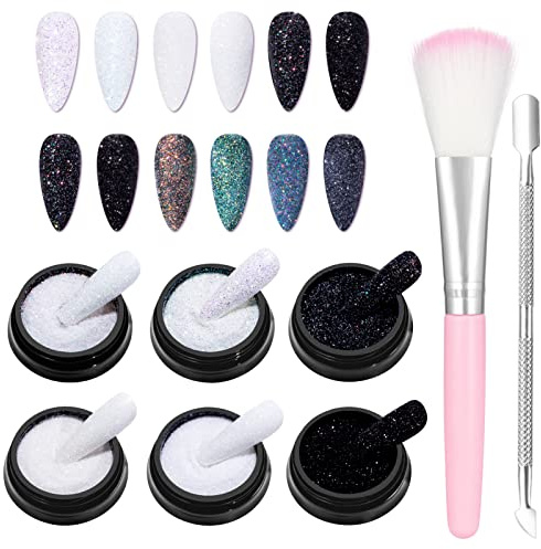 6 färger nagelglitter, glitter för naglar skimrande sockereffekt, 3D nagel glitterpulver nagelkonst glitterpulver för manikyr dekoration hantverk