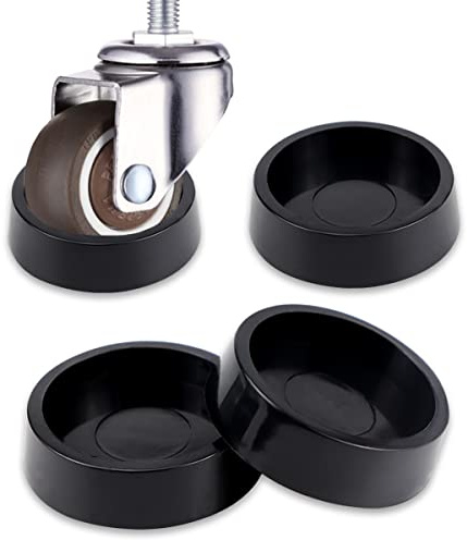 FERCAISH 4PCS Furniture Wheel Caster Cups Rubber Non-Slip Foot Mats, Strong Grip Round Floor Protectors for Crib Wheels, Furniture Table Legs(Small),Black