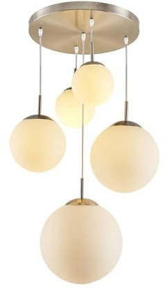 Lindby Pendelleuchte Heleska (Modern) in Alu aus Metall (5 flammig, E27) - Glas Hängelampe Esstischlampe Hängeleuchte Wohnzimmerleuchte