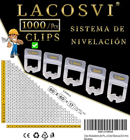 Clips Niveladores de Piso y azulejos De 0,5mm, de Ancho Incluye 1000 Piezas Separadoras de Junta, Sistema de nivelación sin Labios para profesionales del Alicatado y Bricolaje Color Blancas (0.5 mm)
