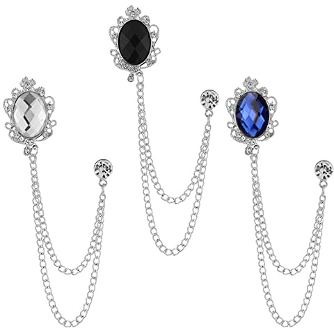Maigendoo 3 Stk Herren Brosche Juwel Tassels Kragen Pins Broschennadeln Ketten Brosche Anstecknadel Blusen Clip Mode Schmuck Abzeichen Korsage Damen Formelle Kleidung Zubehör, Silber Schwarz Blau Weiß