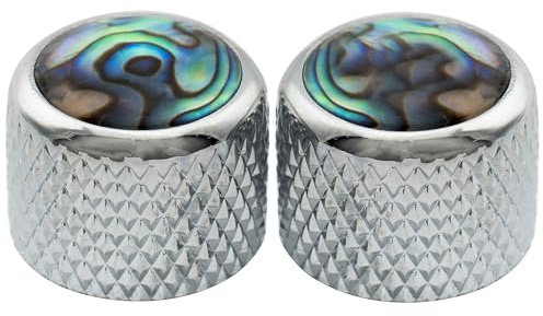 Musiclily Pro Fein 24-Spline Stahl Abalone Oberfläche Dome Potiknöpf Push-on Knobs für USA E-Gitarre und Bass 19x16,5mm, Chrom (2er Set)