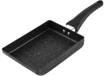 Sartén cuadrada japonesa para tortillas, sartén antiadherente para huevos Tamagoyaki, sartén rectangular con mango de plástico, color negro