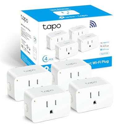 TP-Link Tapo Smart Plug Mini 15A, Smart Home Wi-Fi Plug, Super Easy Setup, Compatible with Alexa & Google Home, No Hub Required, UL Certified, 2.4G WiFi Only, White, Tapo P105(4-Pack)