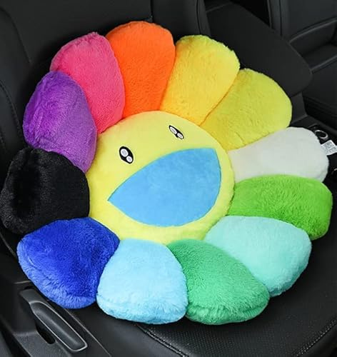ANPIOX Sonnenblumen-Plüschkissen, niedliches Regenbogen-Smiley-Gesichtskissen, superweiches Blumen-Sitzkissen für Stuhl, Sofa, Bett, Heimdekoration, Plüschkissen, Gelb, 40 cm