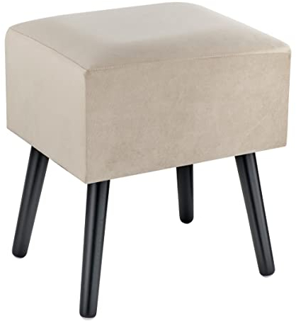 Baroni Home Pouf aus Samt, gepolsterte Bank, Hocker mit Holzbeinen 40X33X46 cm, Beige