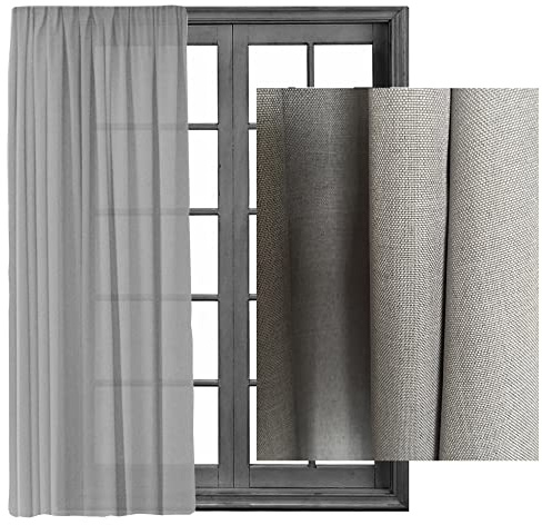 Cleanlevel EST 2016 Gardinen Vorhänge Kräuselband Gardine Vorhang - Leinenlook Blickdicht Schal Dekoschal 140x245cm halbtransparent Leinen Optik Universalband (1, Hellgrau)